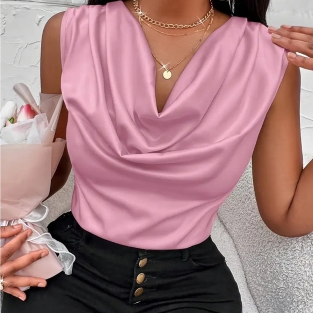 Elegant Pink Sleeveless Top size Small satin fabric polyester new without tags